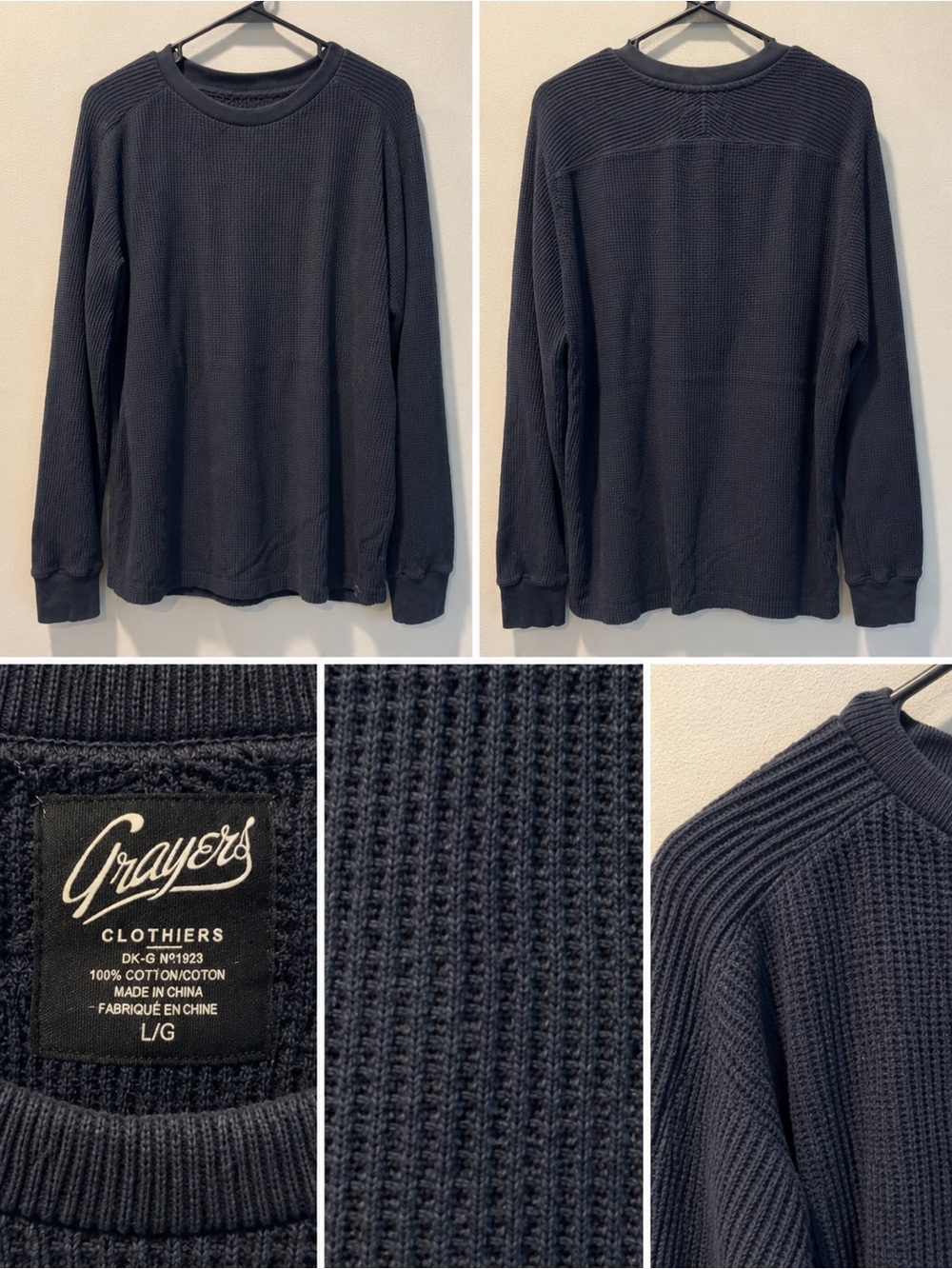 Grayers Men's Dark Navy Waffle Crewneck Sweater